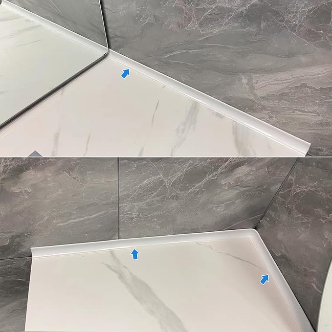 Water Barrier for Sink,Shower Threshold Water Dam Barrier,Waterproof Barrier Bathroom,Collapsible Silicone Strip Trim Splash Guard (White-1M)