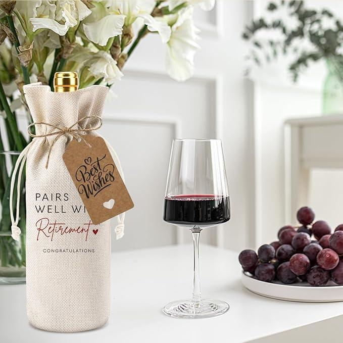 XFW 2pc Retirement Wine Bag, Retirement Gifts for Women Men, Retire Gifts Wine Bag, Pairs Well With Retirement Congratulations Wine Bag