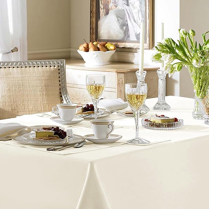 Fitable Ivory Tablecloths for 6-8 Foot Tables, 6 Pack - 70 x 120 Inches - Reusable and Washable Table Clothes, Polyester Fabric Table Covers for Wedding, Party, Banquet