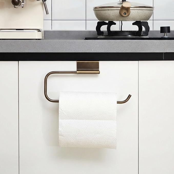 12.4 Inches Cabinet Door Paper Towel Holder Camper Under Sink No Drilling Paper Towel Storage and Dispenser for RV Kitchen Bathroom Laundry Room, Stainless Steel(Vintage Bronze,1 Pcs)