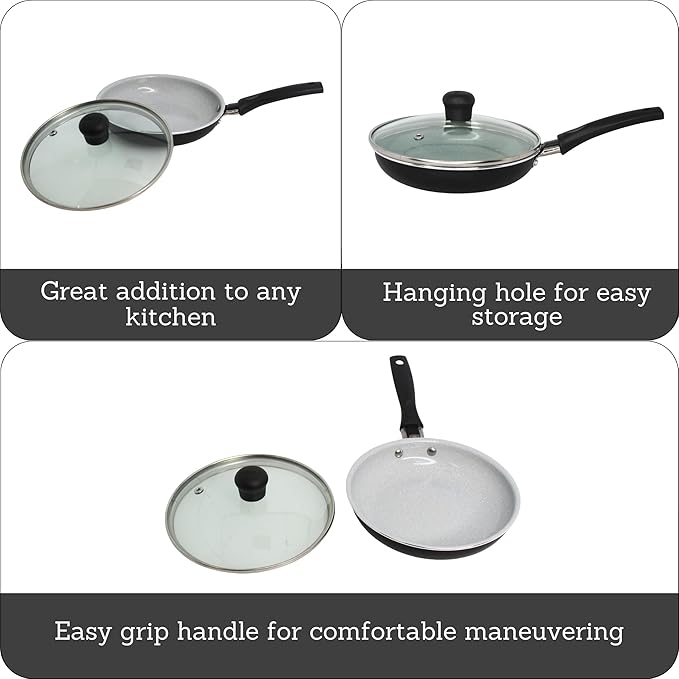 IMUSA 6.3” Gray Speckled Ceramic Mini Fry Pan with Glass Lid – PFAS Free Nonstick Small Skillet for Eggs, Mini Omelets, Crepes & Single Servings, Matte Black Exterior