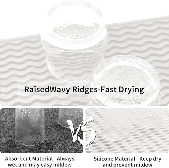 ZLR Silicone Dish Drying Mat 12" x 12" Square - Small Heat Resistant Trivet & Countertop Protector for Air Fryer, Coffee Maker - Waterproof Kitchen Drain Pad for Cups, Fruit (Milk White)