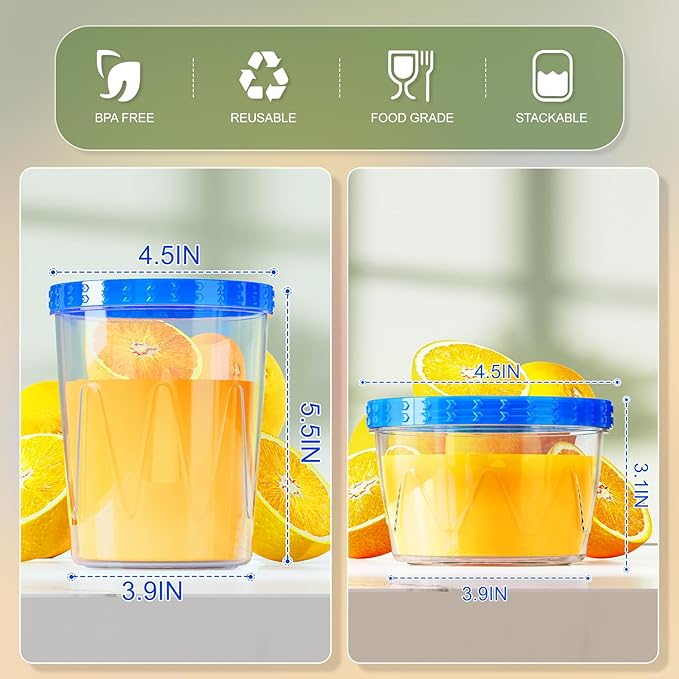 12 Pack- 17/34oz Reusable Freezer Storage Containers, [STURDIER and MORE DURABLE] Airtight Plastic Food Storage Containers with Twist Top Lids, BPA Free|Stackable|Leakproof| Microwave/Dishwasher Safe