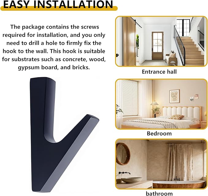 4 Pcs Aluminum Coat Hooks Matte Black, Industrial Strength Wall Mount Hooks for Hanging Coats, Hats, Bags, Towels, Rustproof Bathroom & Kitchen Hardware for Home Organization
