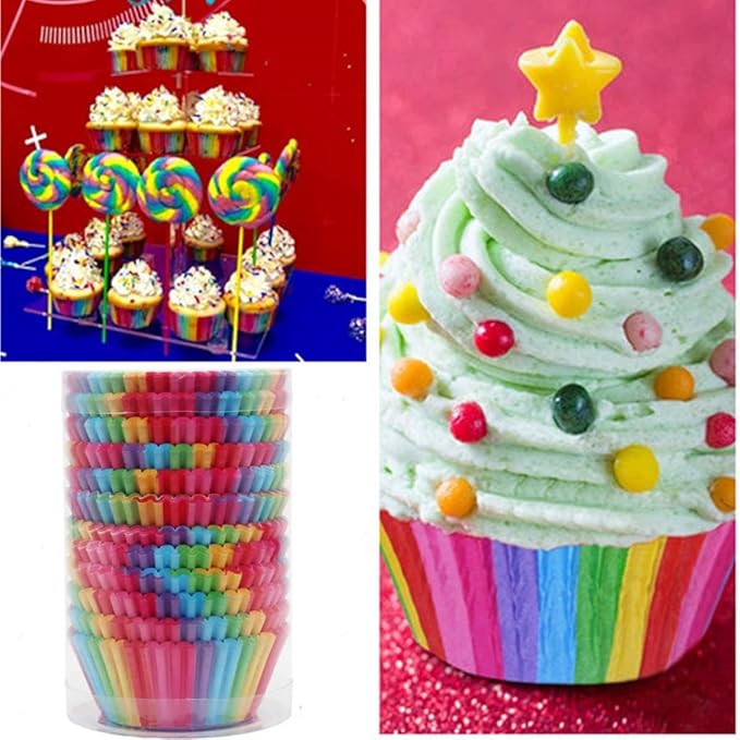 100 Pack Rainbow Cupcake Liners, Standard Size Greaseproof Baking Cups, Colorful Muffin Wrappers for Birthday Party, Wedding, cupcake liners for baking