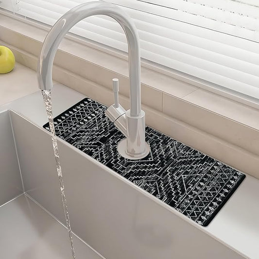 15" X 5.5" Kitchen Sink Splash Guard Faucet Mat Aztec Super Absorbent Fast Drying Faucet Guard & Draining Mat Sink Splash Guard Behind Faucet for Kitchen, Bathroom