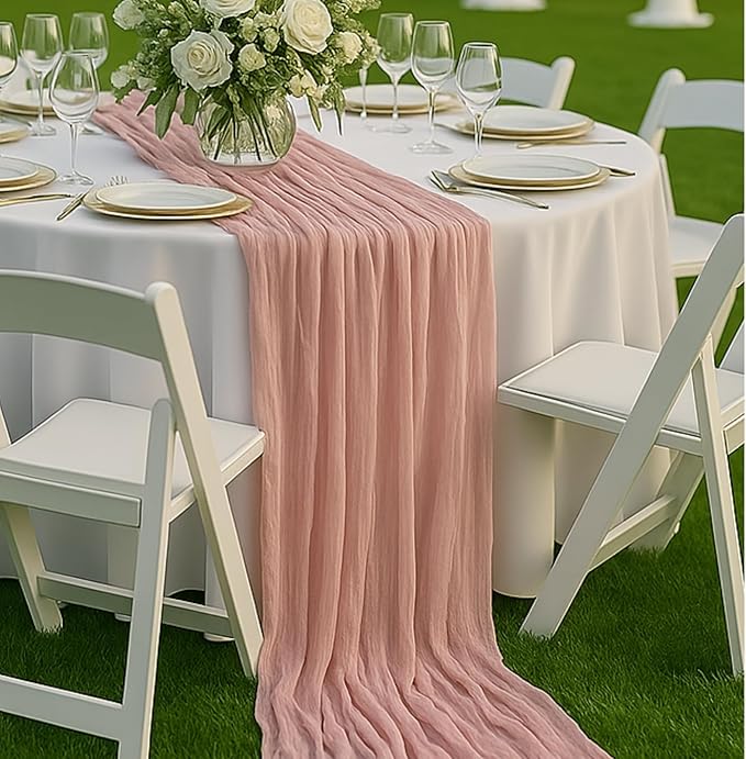 6 Pack Dusty Pink 10FT Cheesecloth Table Runners –120 Inch Blush Gauze Boho Table Decor Set for Bridal Shower, Mother’s Day Brunch, Baby Girl Party, or Romantic Wedding Reception