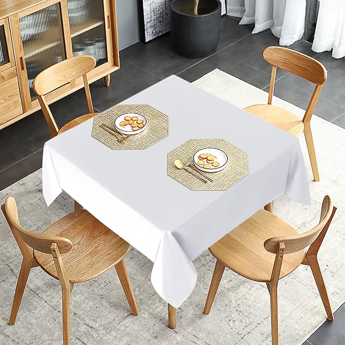 sancua 2 Pack White Tablecloth 54 x 54 Inch, Stain and Wrinkle Resistant Square Table Cloth - Washable Polyester Table Cover for Dining Tables, Buffet Parties and Camping