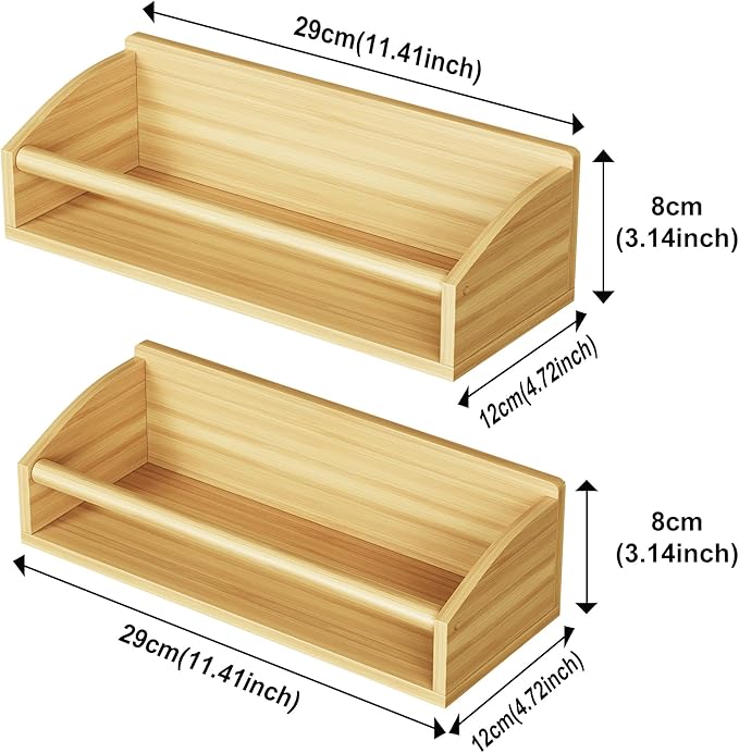 2 Pack Magnetic Spick Rack for Refrigerator, Fridge Organizer Shelf, Bamboo Wood