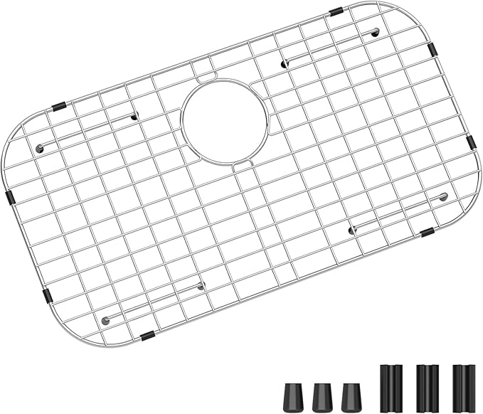 Sink Protector Grid 26-1/16" x 14-1/16", Rear Drain with Corner Radius 3-1/2", 304 Stainless Steel Material Sink Bottom Grid for Single Bowl Sink, Premium Sink Rack