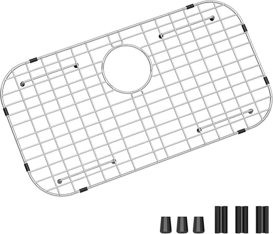 Sink Protector Grid 26-1/16" x 14-1/16", Rear Drain with Corner Radius 3-1/2", 304 Stainless Steel Material Sink Bottom Grid for Single Bowl Sink, Premium Sink Rack