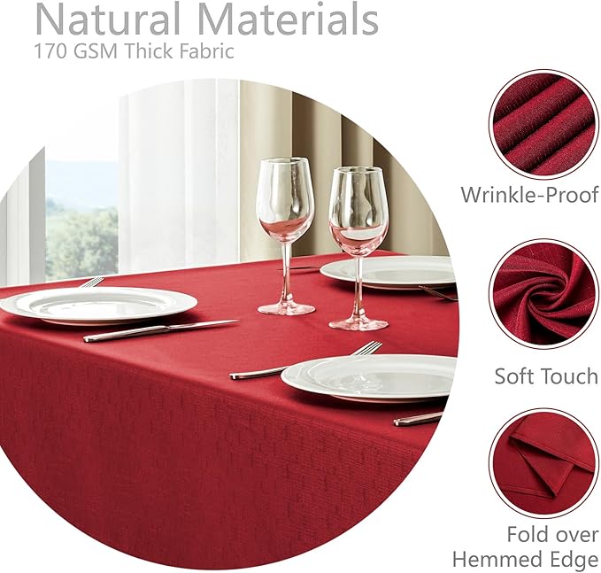 Veblandy Rectangle Tablecloth Waterproof 52x70 inch Linen Textured Table Cloth Stain and Wrinkle Resistant Washable, Decorative Fabric Table Cover for Dining, Party and Camping, Red