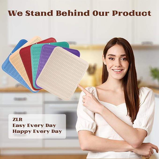 ZLR Large Silicone Dish Drying Mat (16" x 18") - XL Heavy Duty Drainboard Mat for Pots, Pans & Family Loads - Heat Resistant Trivet & Counter Protector, Easy Clean (Meadow Violet)