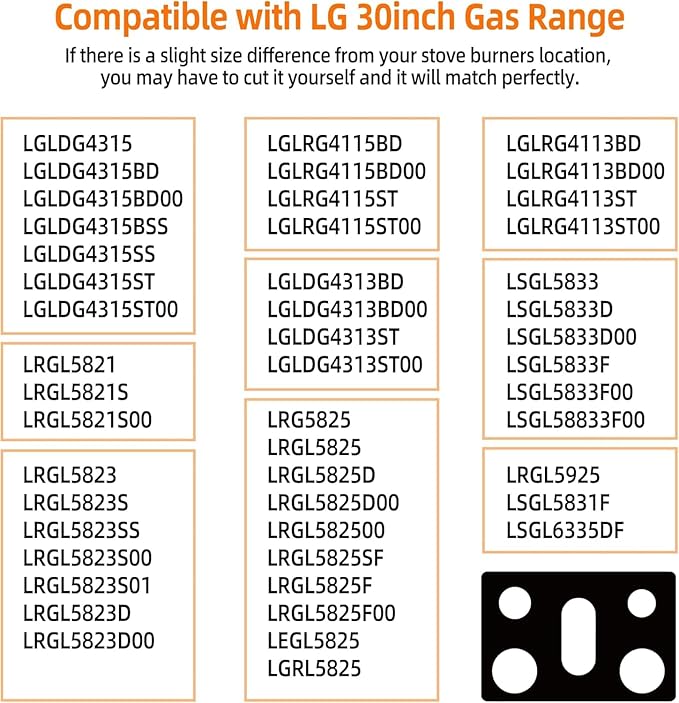 Reusable Stove Burner Top Cover for LG Gas Range, Model LGLDG4315 LRG4115 LRG4113 LDG4313, Non-Stick Washable Stove Top Cover Mat Protector, Gap Filler for Range Side Guard