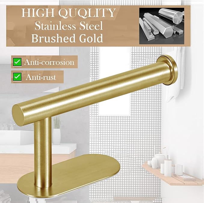 JOPOFI Toilet Paper Holder - Self Adhesive Toilet Paper Holder Wall Mount for Bathroom, Command Strip Stainless Steel Toilet Paper Roll Holder Stick On Wall, No Drilling - Brushed Gold