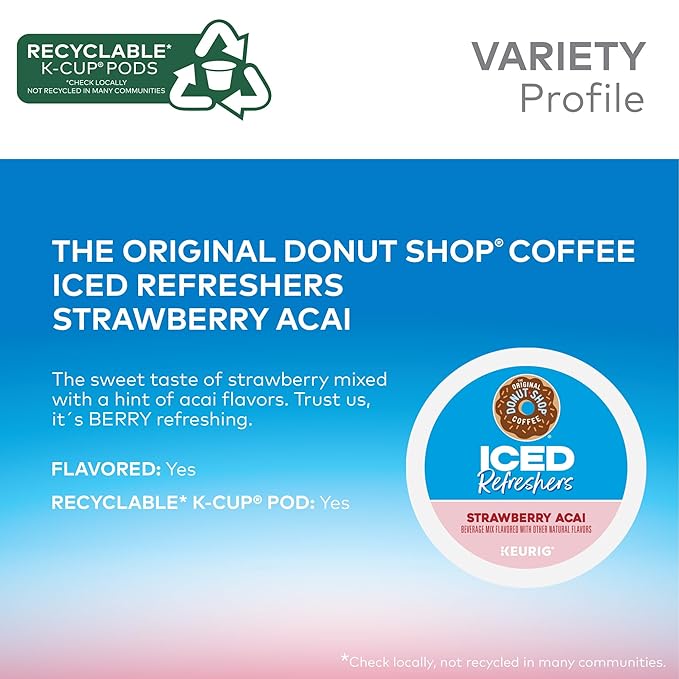 The Original Donut Shop Iced Refreshers, Strawberry Açaí Flavor, Keurig Single Serve K-Cup Pods, 60 Count (6 Packs of 10)