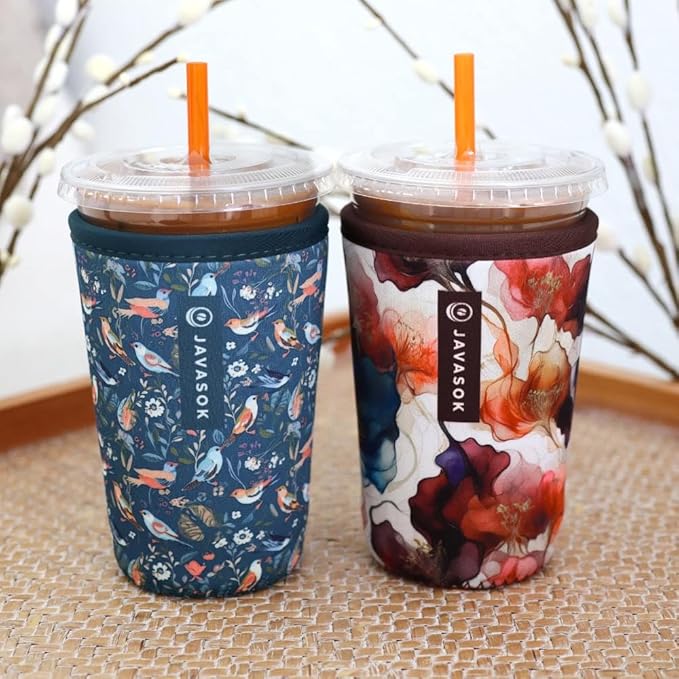 Sok It JavaSok Iced Coffee & Cold Soda Insulated Neoprene Cup Sleeve (Early Birds, Small: 16-20oz)