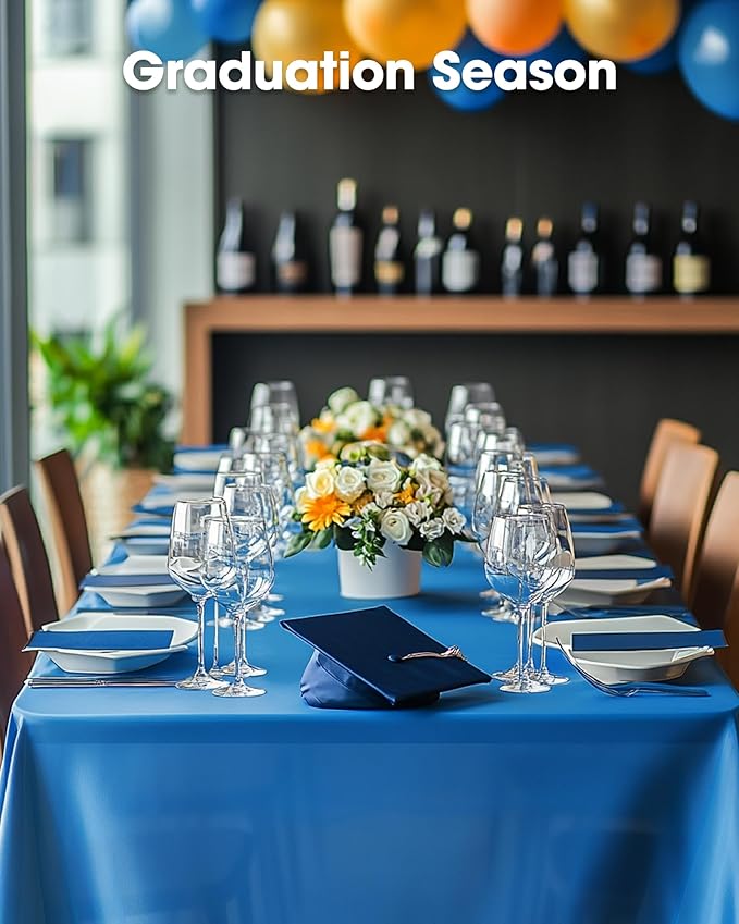 Pureegg Plastic Table Cloth Disposable 3 Pack, 54x108 Inch Rectangular Table Cloth, Leakproof Table Cover for Picnic, Graduation Party Tablecloths, Graduation Decorations Class of 2026, Blue