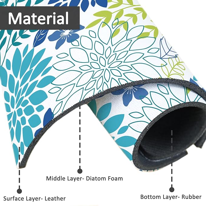 15" X 5.5" Kitchen Sink Splash Guard Faucet Mat Floral Super Absorbent Fast Drying Faucet Guard & Draining Mat Sink Splash Guard Behind Faucet for Kitchen, Bathroom