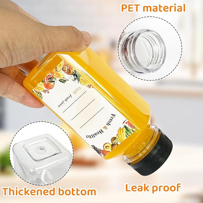 36pcs 8 oz Plastic bottles with lids,Juice bottles with caps, Reusable Clear Bulk Beverage Containers for Juice, Milk and Other Beverages