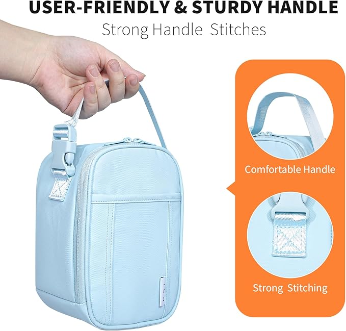 NOL Natural Organic Lifestyle Insulated Lunch Bag for Adult - Snack Bag Lunch Cooler Bag Soft Lunch Tote Bag for Work, Light blue