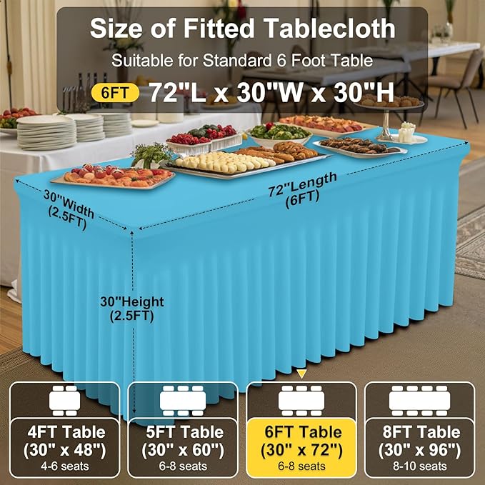 Smiry Spandex Tablecloth 2 Pack, Elastic Fitted Stretch Tablecloth for 6FT Rectangle Tables, Waterproof Washable Table Cover Skirt for Wedding, Banquet & Parties (Blue Mist, 72Lx30Wx30H Inch)