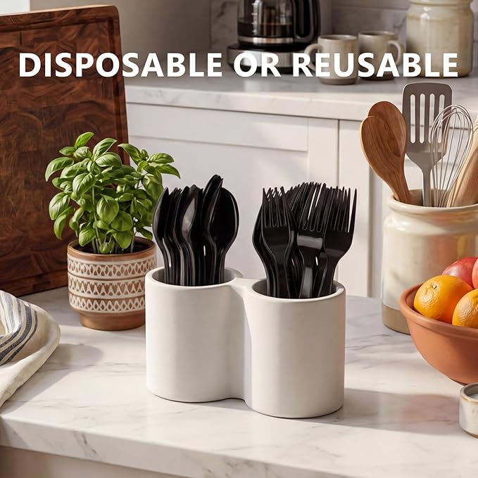SACATR 1000 Count Black Plastic Spoons Heavy Duty, Disposable Bulk Spoons, BPA-Free Heat Resistant Cutlery for Restaurant Catering Party Events