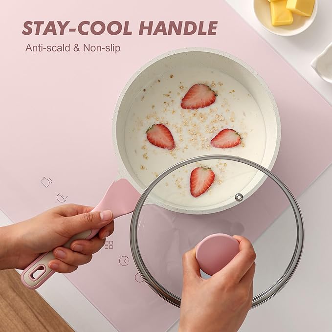SENSARTE White Ceramic Nonstick Saucepan with Lid 2.5 Quarts, Medium Cooking Pot with Stay Cool Handle, Induction Compatible Saucepot, White Granite Coating, Free of Intentionally Added PTFE/PFOA/PFAS