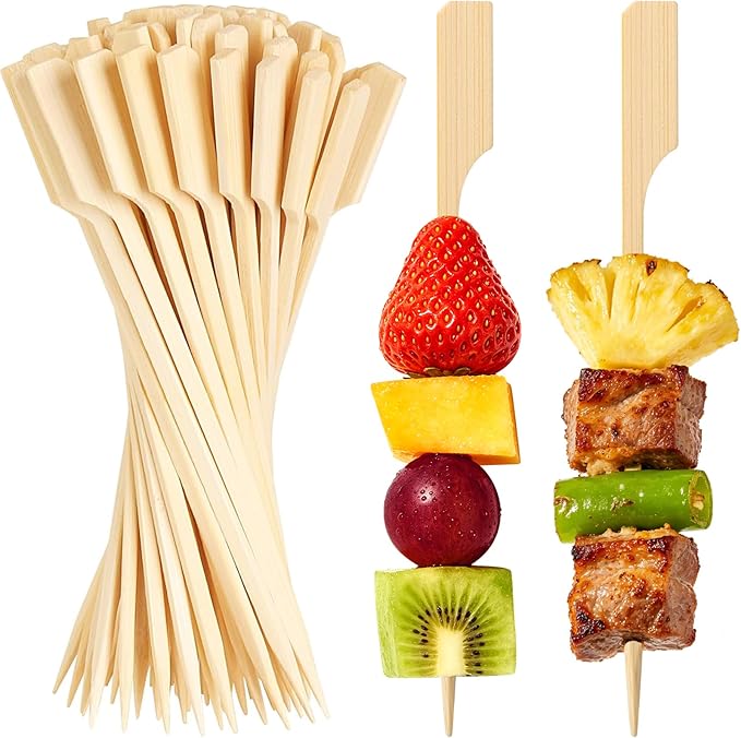 300PCS Cocktail Picks Bamboo Skewers for Appetizers, Paddle Wooden Skewers, 4.7 IN Fancy Flat Toothpicks for Appetizers, Bamboo Sticks for Sandwich Fruit Party Supplies Charcuterie Boards Accessories