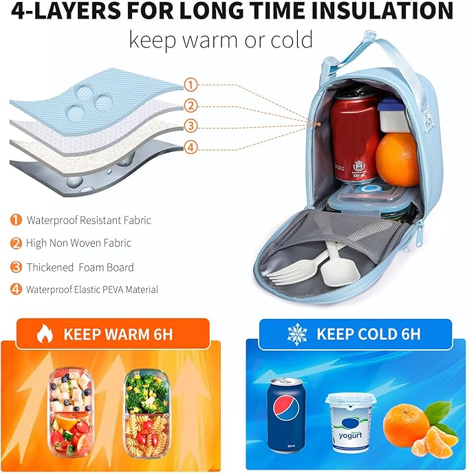 NOL Natural Organic Lifestyle Insulated Lunch Bag for Adult - Snack Bag Lunch Cooler Bag Soft Lunch Tote Bag for Work, Light blue