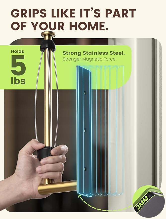 INMAKER Magnetic Paper Towel Holder, Strong Magnet Paper Towel Holder for Fridge, Kitchen, RV, Garage, Grill with Self Adhesive Wall Mount and Screws, One Hand Tear with Adjustable Damping (Gold)