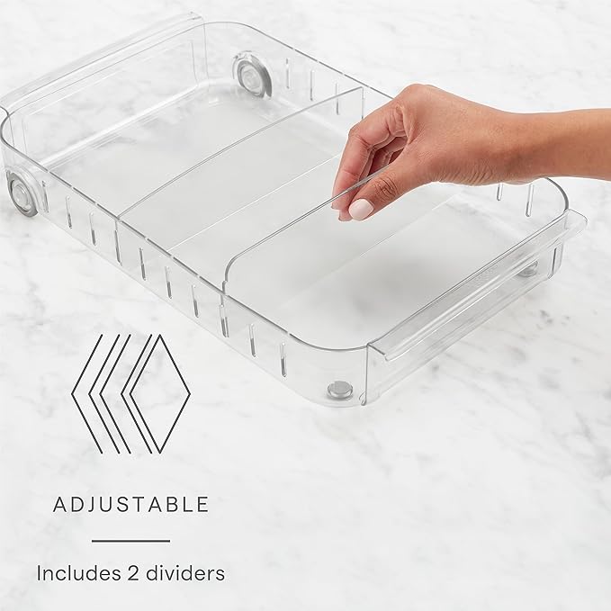 YouCopia RollOut Fridge Caddy BPA-Free Clear Rolling Refrigerator Organizer Bin with Adjustable Dividers and Handles,9" Wide,(Pack of 6)