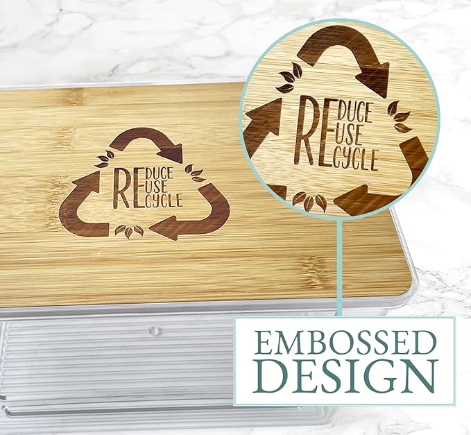 Extra Large Bag Dispenser, Trash Bag Dispenser in Plastic Material and Bamboo Lid, Kitchen Organizer, Bags Roll Included, Beautiful and Decorative.