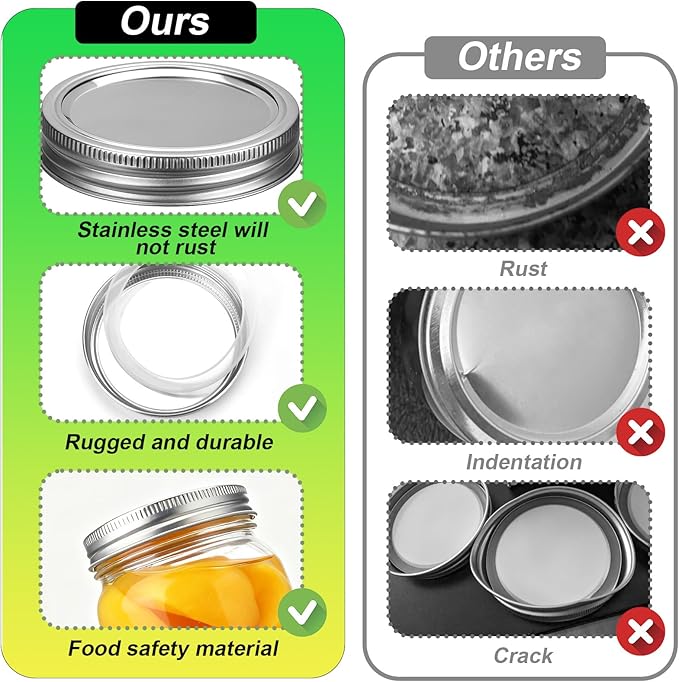 Palksky Stainless Steel Regular Mouth Canning Lids and Rings, Airtight/Rustproof Mason Jar Lids with Bands Set of 4