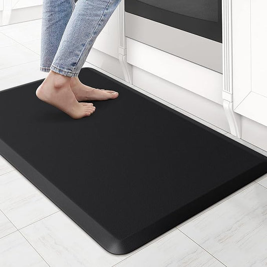 KitchenClouds Kitchen Mat Cushioned Anti Fatigue Rug 17.3"x28" Water Resistant, Non Slip, Standing and Comfort Desk/Floor Mats for House Sink Office (Black)