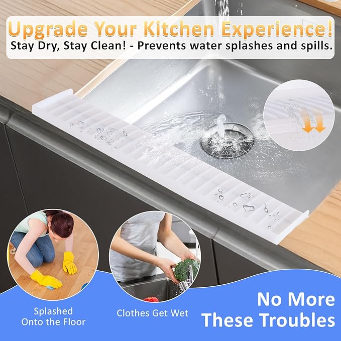 Sink Edge Protector with Suction Cup 4"x30" 20" 14", Silicone Sink Splash Guard for Kitchen & Bathroom, Protect Countertop from Scratches, Stains, for Stainless Steel Granite Quartz-Clear