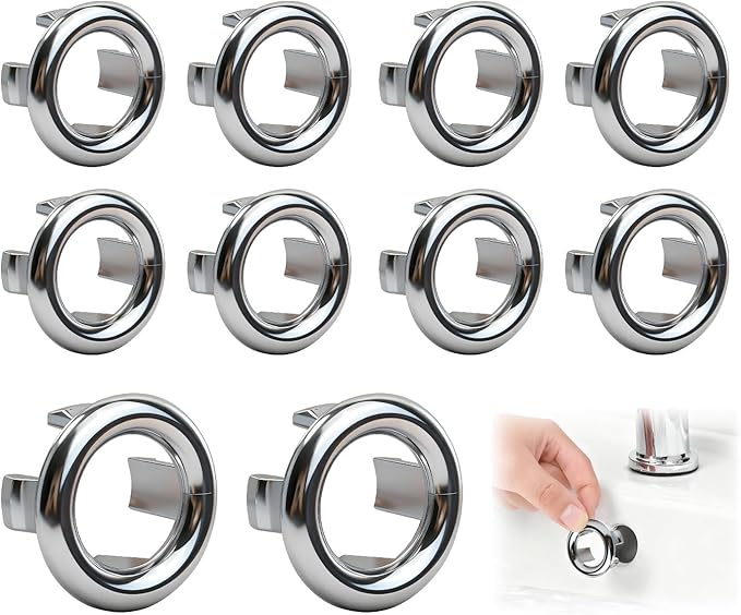 10pcs Sink and Basin Overflow Ring Hollow Cover, Universal Bathroom Vanity Sink Overflow Hole Insert Cap, Plastic Drain Trim Ring for Kitchen Bathroom Ceramic Replacement Parts