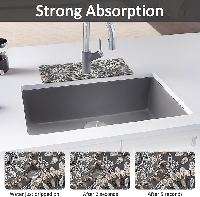 15" X 5.5" Kitchen Sink Splash Guard Faucet Mat Mandala Super Absorbent Fast Drying Faucet Guard & Draining Mat Sink Splash Guard Behind Faucet for Kitchen, Bathroom