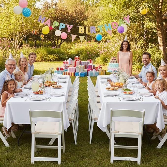 sancua White Tablecloths for 6 Foot Rectangle Tables, 6 Pack - Washable Polyester Fabric Table Cover for Wedding Wedding, Birthday Party, Banquet Reception, 54x108 Inch