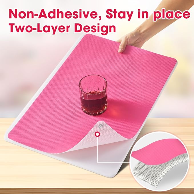 Drawer and Shelf Liner, Non-Slip Kitchen Cabinet Liners Non-Adhesive Thick Strong Grip Waterproof Washable Mats Protect Dresser Shelves Cupboard Bathroom Cabinets, Fuchsia, 12 in X 10 FT