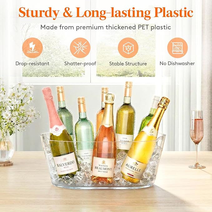 Lifewit 11.5L Ice Bucket for Parties 2 Pcs, Large Portable Drink Bucket for Cocktail Bar, Champagne Cooler for Beverage/Wine/Beer, Mimosa Bar Supplies Chiller Tub with Scoop 38 x18x20 cm/15x7x8 inches