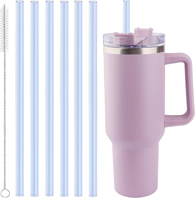 Joshey 12 Inch Tritan Replacement Straws for Stanley 40oz Tumbler - 6 Pack Reusable Long Straws with Cleaning Brush, Fits 30oz & 40oz Stanley Cup Accessories, BPA-Free (Blue)