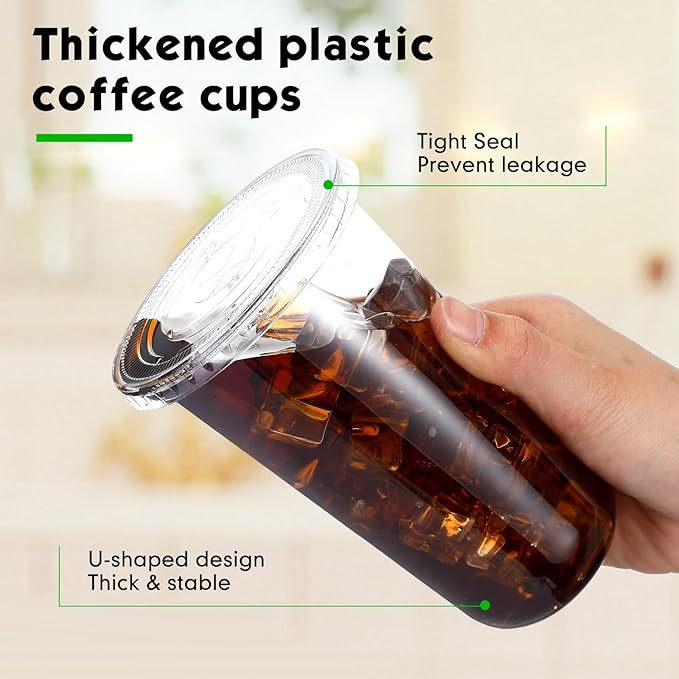 Baderke 25 Set Plastic Cups with Lids and Straws, Disposable Plastic Iced Coffee Cup for Cold Beverage Juice Smoothie Crystal for Coffee Shops Party Catering(Clear,18 oz)