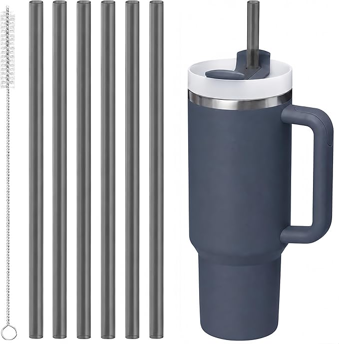 Joshey 10.5 Inch Tritan Replacement Straws for Stanley 30oz Tumbler - 6 Pack Reusable Long Straws with Cleaning Brush, Fits 30oz Stanley Cup Accessories, BPA-Free (Gray)