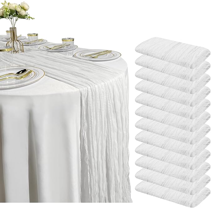 12 Pack Ivory Cheesecloth Table Runner – 10FT x 12pcs White Gauze Table Runners for Wedding, Bridal Shower, Elegant Rustic Boho Reception Décor
