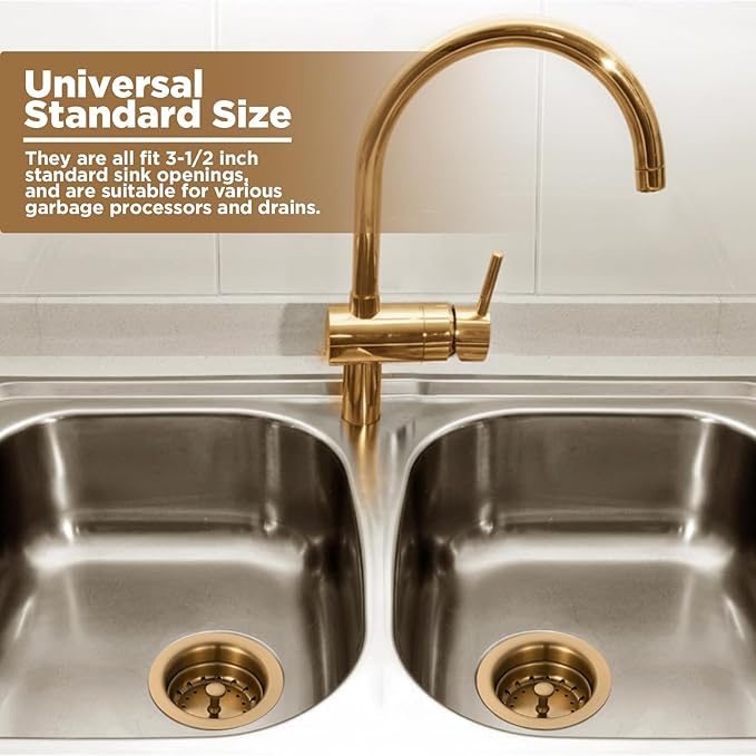 Norme 5 Pcs 3-1/2 Inch Kitchen Sink Drain Strainer Assembly Garbage Disposal Flange Stopper Plug Garbage Disposal Splash Guard Stainless Steel Sink Drain Strainer Replacement Kit(Champagne Bronze)