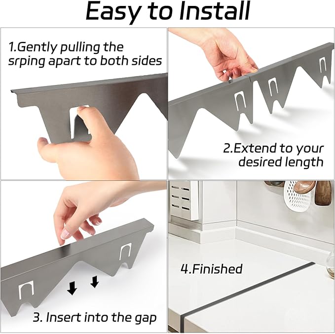 Stainless Steel Stove Counter Gap Cover (2 Pack), Oven Gap Filler, Stove Gap Filler for Kitchen, Range Trim Kit, Easy Clean with Heat Resistant, Adjustable Length 13.8” to 27.6” 1