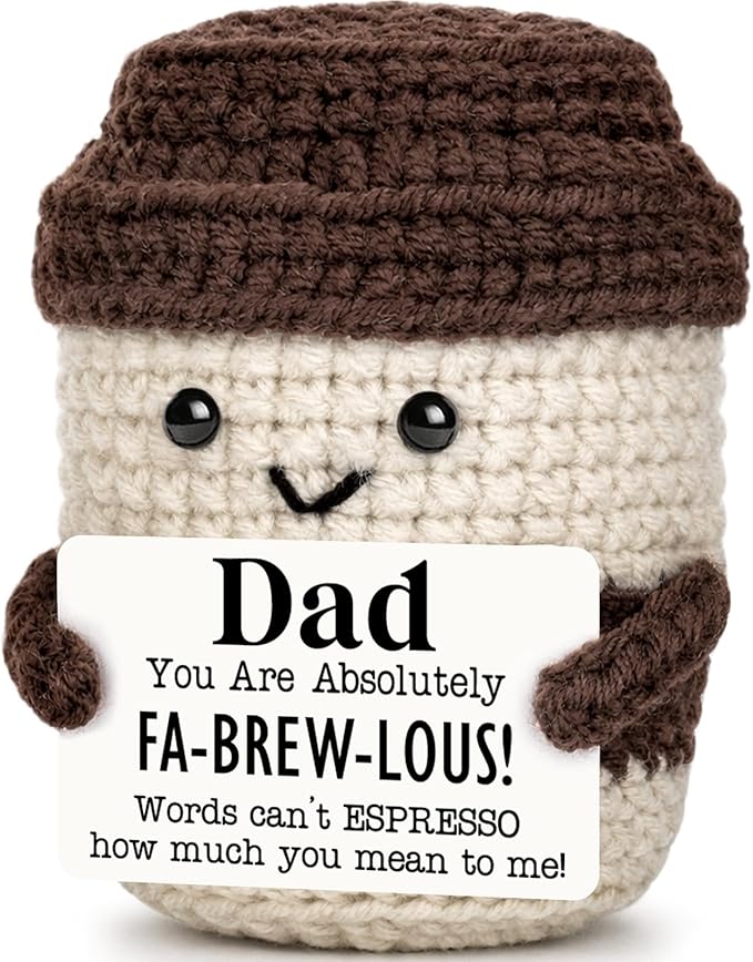 Agantree art Fathers Day Birthday Gifts for Coffee Lover Dad from Son Daughter Wife Birthday Father’s Day Handmade Crochet Coffee Mug for Best Daddy Papa Step-Dads Husband Espresso I Love You Present