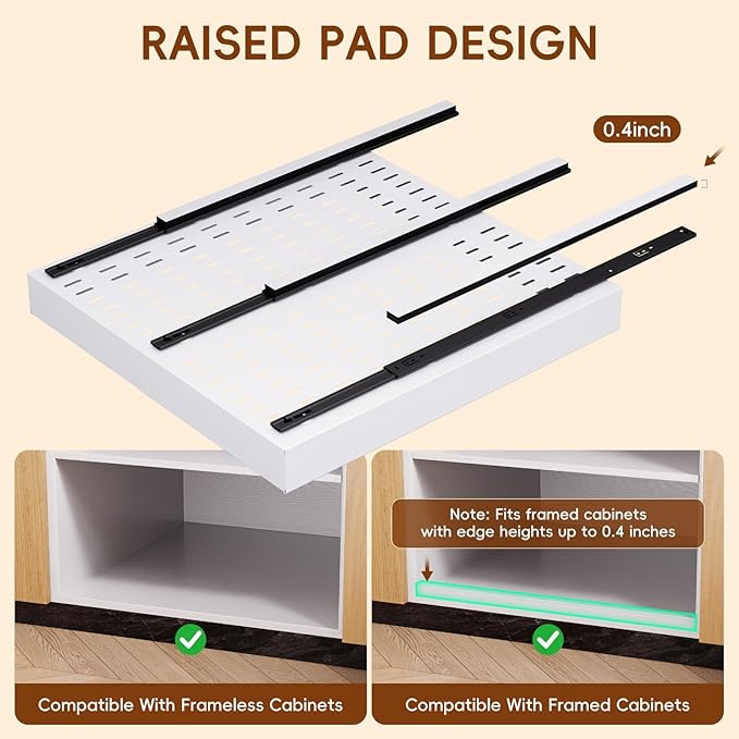 OneDream 1 Pack Pull Out Cabinet Organizer, 21" Deep Slide Out Drawers for Kitchen Cabinets, No Drill Adhesive Pull Out Drawers for Cabinets, Roll Out Shelves Adjustable Width 12.05"-20.4"