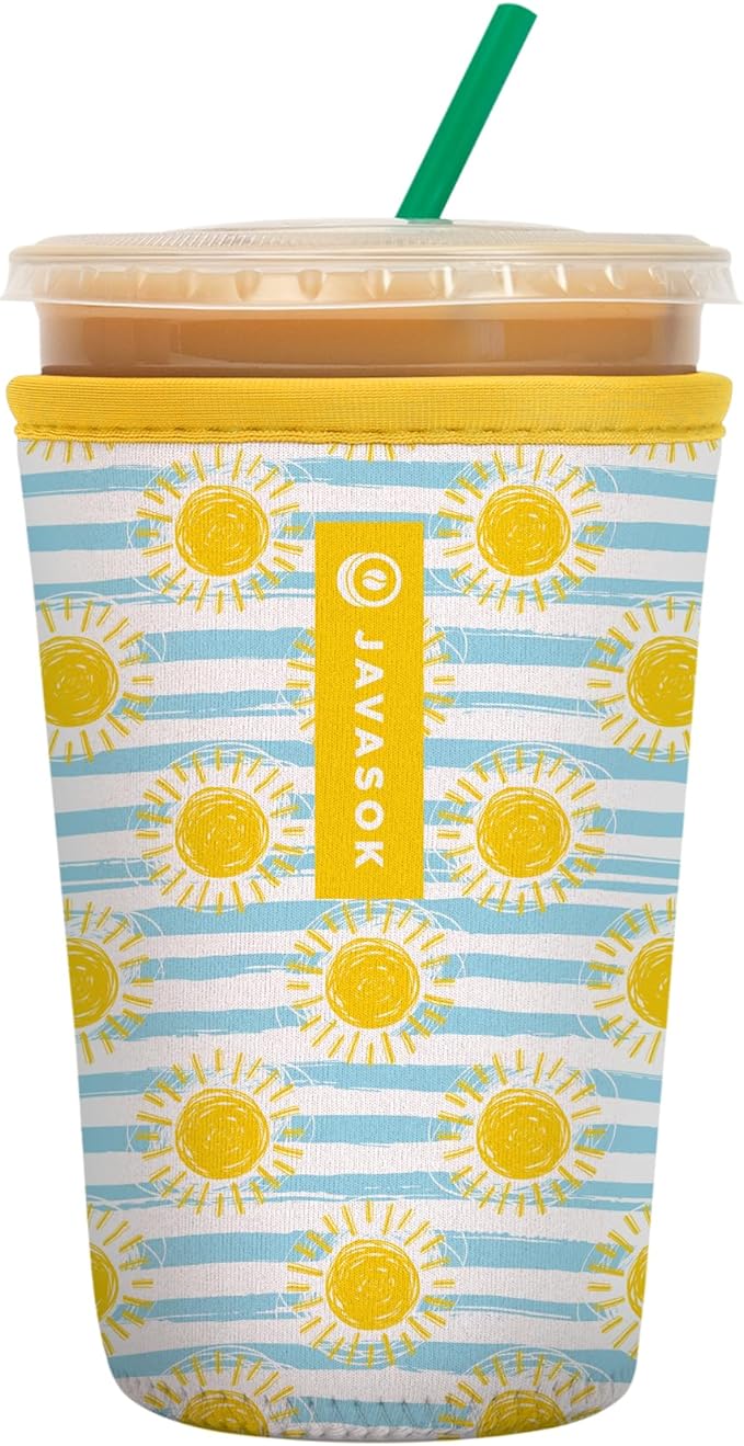 Sok It JavaSok Iced Coffee & Cold Soda Insulated Neoprene Cup Sleeve (Good Day Sunshine, Medium: 22-28oz)